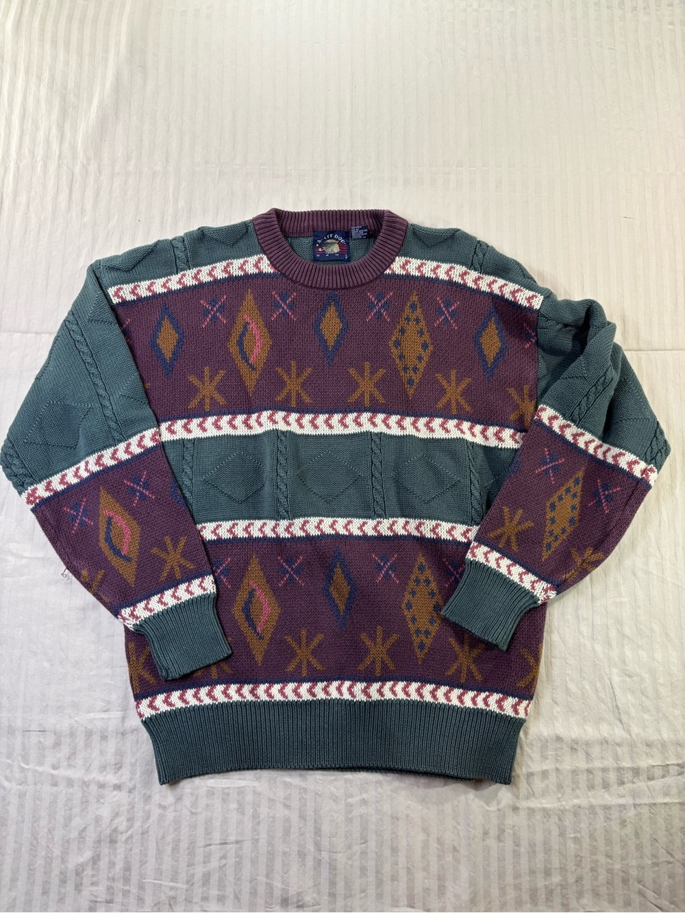 Vintage Salty Dog Gant Sweater Men’s Large Oversized 3D Knit Aztec 90s Abstract